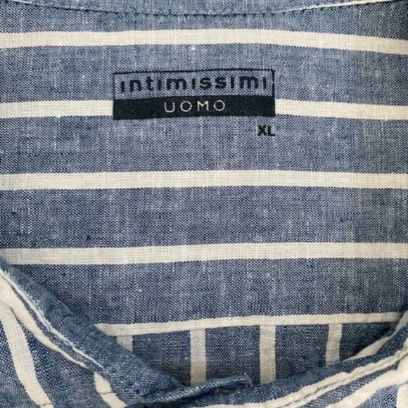 INTIMISSIMI Uomo Blue Striped Linen/Cotton Button Up Shirt XL - Picture 14 of 15